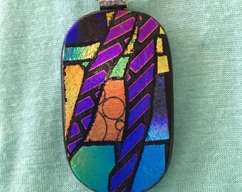 Hand-etched Dichroic Fused Glass Pendant