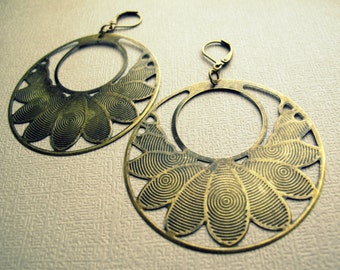 Tribal Brass Earrings - Mandala Earrings - Boho Hoop Earrings - Boho Earrings - Tribal Earrings - Lotus Earrings - Brass Hoop Earrings PAIR