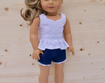 18 inch doll clothes AG doll clothes White Flower Peplum Top made to fit like American Girl doll clothes