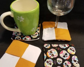 Mug rugs, coasters, wine glass coasters. Skulls