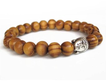 Buddha bracelet, wood bead bracelet, brown beaded bracelet, mens bracelet, mens gift idea
