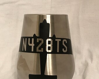 Airplane/tail number wine glass