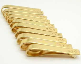 Personalized Tie Clip Groomsmen Set, Monogram Tie Tack, Tie Bar, Brass, Gold Color, Stamped Tie Bar,Groomsmen Gift, Best Man Gift