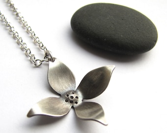 Petite Dogwood sterling silver blossom pendant - made to order with 18" sterling chain