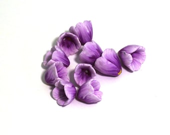 Purple Tulip Beads, Spring Flowers, Polymer Clay Beads, Purple Pink Flower Beads 10 Pieces
