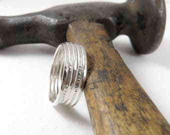 Sterling Silver Stacking Ring Set, Hammered Silver Thumb Ring, Silver Stacking Rings Set of 5, Hammered Silver Ring, Gift for Her