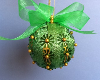 Gold & Chartreuse Sequin Christmas Ornament