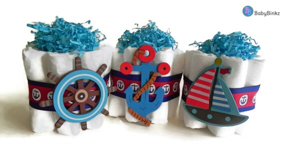 Mini Diaper Cake Nautical Trio Anchor Sailboat &amp; Boat Steer