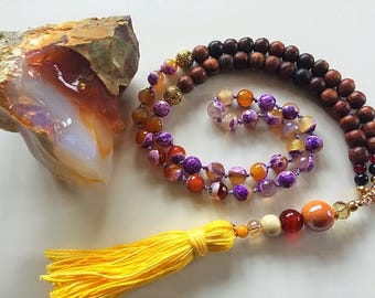Agate Crystal Rosewood Mala