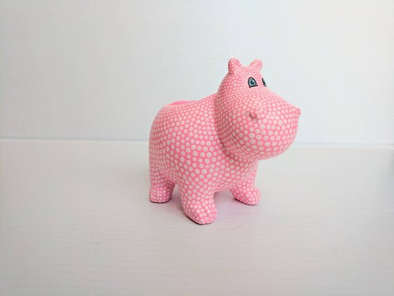 Hippopotamus planter hand painted ceramic hippo succulent planter electric pink and white Hippo