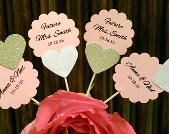 Personalized Bridal Shower Cupcake Toppers, Bridal Shower Decoration, Wedding Cupcake toppers, Future Mrs, Bridal Shower Decor, Wedding