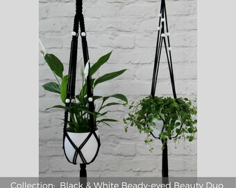 Plant hanger | Macrame plant holder | Black and white | Housewarming gift | Breathing Nature | Apartment décor | Kitchen decor