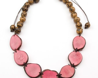 Bib Adjustable Pink Tagua- Natural Bonbona Necklaces.