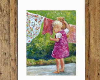 Teddy's Washing Day, Child Print, Art Print,