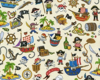 Fat Quarter Treasure Island Pirates Ships All Over Cotton Quilting Fabric Nutex
