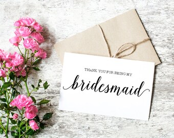Bridesmaid Thank you Card / Thank You Card Bridal Party / Thank You For Being My Bridesmaid / Thank You For Everything Card Bridal Party