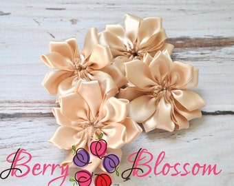 Champange Satin Ribbon Flower 2" inch size - small satin ribbon flowers - Set of 4 - SF YC145 02