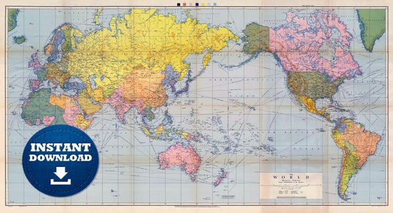 Digitale oude politieke wereldkaart 1944 Instant Download.