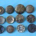 12 Buttons Victorian Picture Button Fancy Flowers Floral Brass Ornate Antique NBS Medium Great for Jewelry or Assemblage Art c.1890