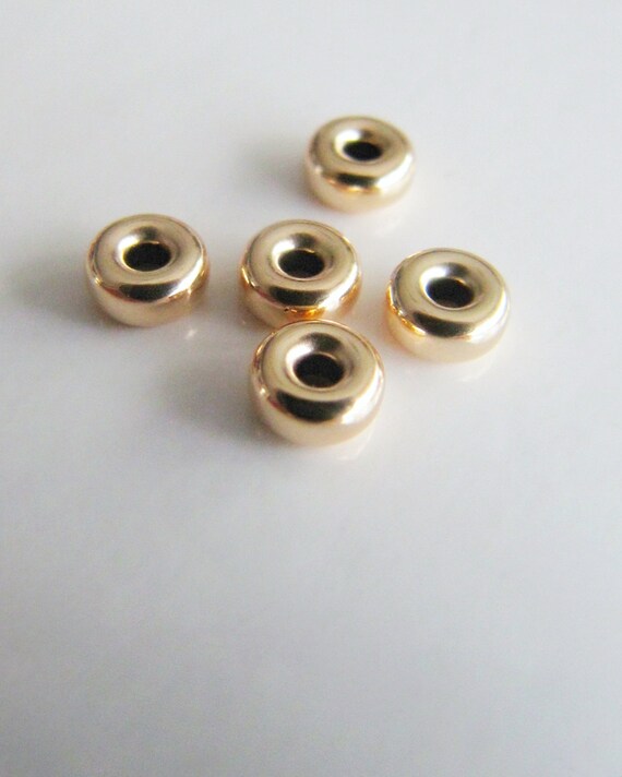 Solid 14k gold rondelle 5mm spacer bead roundels saucer round
