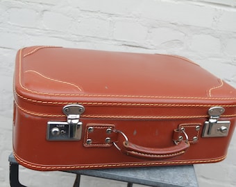 Vintage 50s France cardboard and leather suitcase
