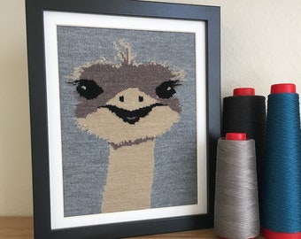 Ostrich Knit Illustration 8x10 Textile Wall Art - Heathered Grey