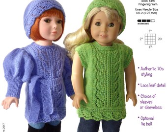 Pixie Faire Genniewren Designs Yolande Lacy Tunic & Hat Doll Clothes Knitting Pattern for 18 inch American Girl Dolls - PDF