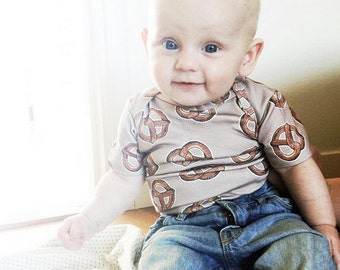 NYC PRETZEL Baby Bodysuit / Organic Cotton / Unisex Babywear / Allover Print / Ready to Ship