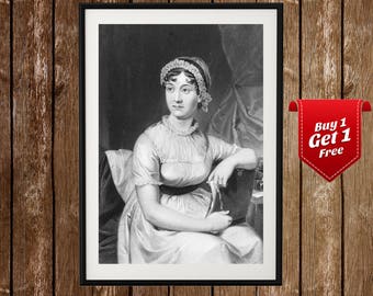 Jane Austen Portrait, Jane Austen Poster, Jane Austen Print, Pride and Prejudice, 18th Century, Vintage Jane Austen Portrait, Literature