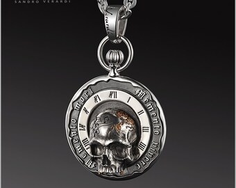 Skull Pendant Silver Biker Vanitas Memento mori - by SANDRO VERARDI /N004