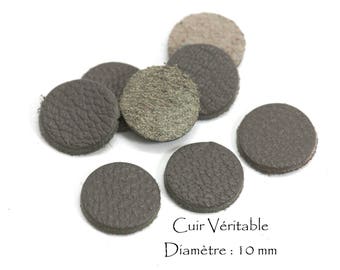 6 round genuine leather - Diam. 10 mm - goat leather - charcoal grey color set