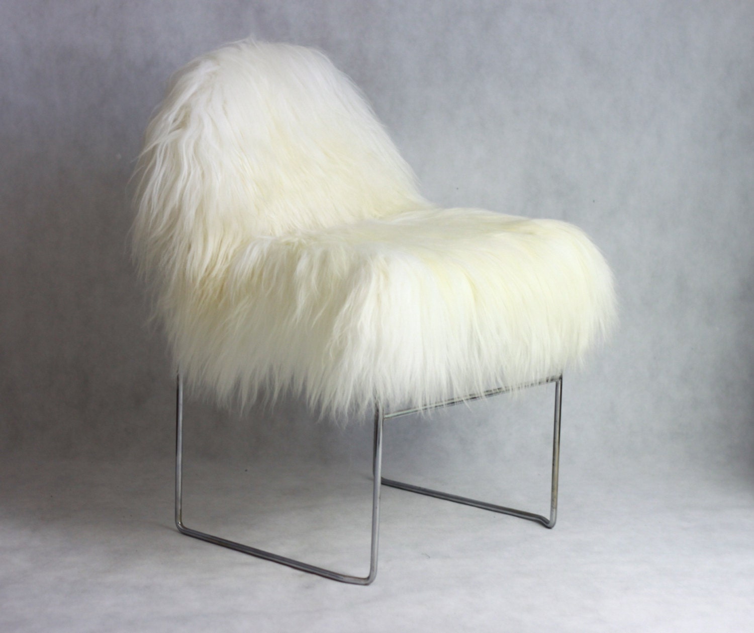 ON SALE Exclusive Vintage Mid Century ICELANDIC Sheepskin Chair chrome