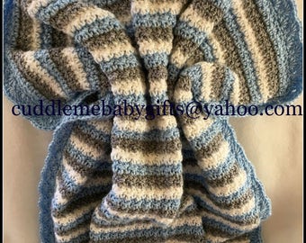 Baby Shower- Handmade Crochet Baby Boy Blanket-Baby Blue,Grey,White Baby Afghan-Baby Shower Gift-Baby Boy Crochet Blanket-Baby Shower Gift-