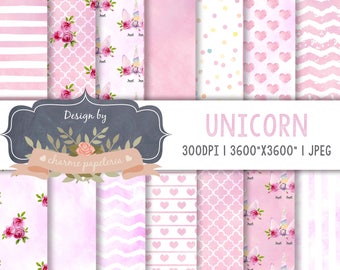 Magical Unicorns, Gold Glitter Unicorns, Magical Unicorn scrapbook papers, pastel papers, Rainbow digital paper, Unicorn Digital Paper Pack
