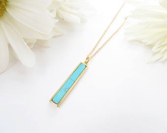 Turquoise Bar Necklace, Delicate Turquoise Necklace, Vertical Bar Necklace, Layering Necklace
