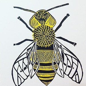 Honey bee woodcut print