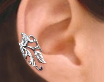 Poppy Flower Leaf ear cuff Sterling Silver earrings Poppy jewelry Poppy earrings Sterling silver ear cuff Small clip non pierced C-075