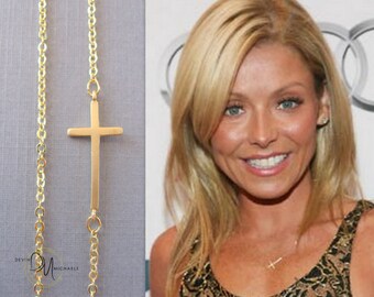 Sideways Cross Necklace, Gold Cross Choker, Celebrity Inspired Necklace, Babtism Gift, Stylish Religious Jewelry