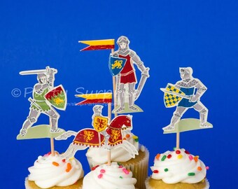 Cupcake Toppers Medieval Knights in Armour Boy Party Decorations Knights and Dragons Party Cupcake Cake Knights Decorations