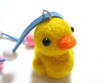 Wool felt yellow duck necklace
