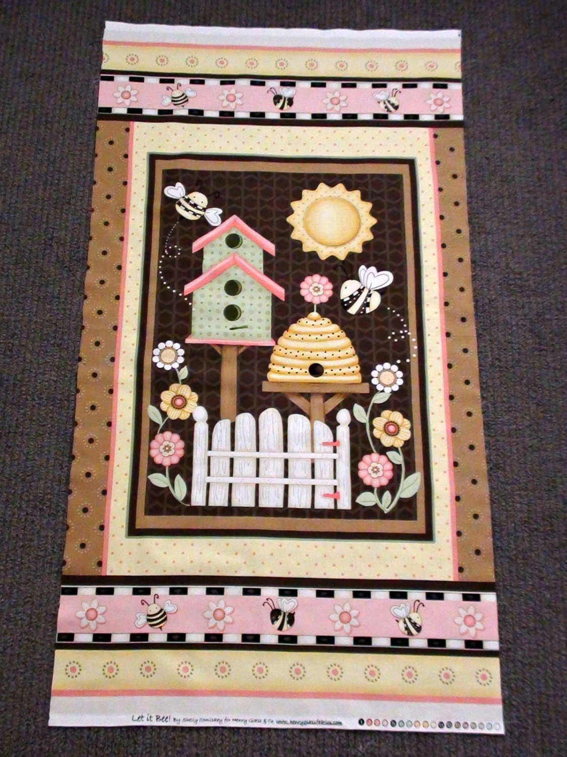 Bee fabric panel. Bumblebee fabric. Honey bee quilt panel.