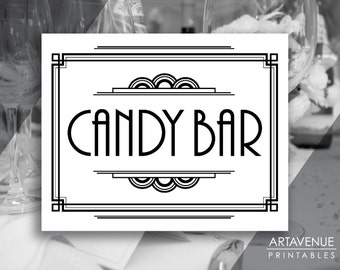Gatsby Party Printable Art Deco Sign - "CANDY BAR" Printable Party Sign - Black and White - ADWB1