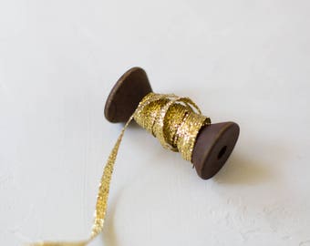 Gold Braided Metallic Ribbon (with Wooden Spool) - 10 yards - 1/8" wide