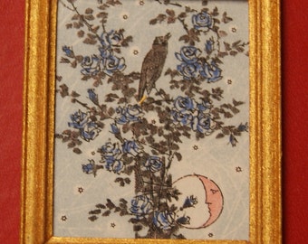 Dollhouse Framed Stamp; Blackbird Singing in Tree