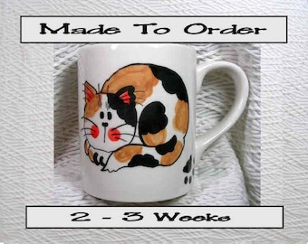Calico Cat Mug Made To Order Original Handmade With Paws On Back by GMS