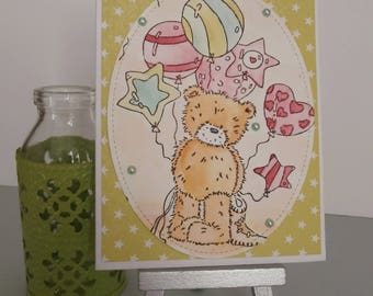 Kids Birthday - Teddy bear with balloons card