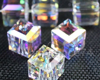 Swarovski Elements Crystal 5601 CUBE - CLEAR AB Chose quantities and Sizes 4mm ,8mm and 10mm