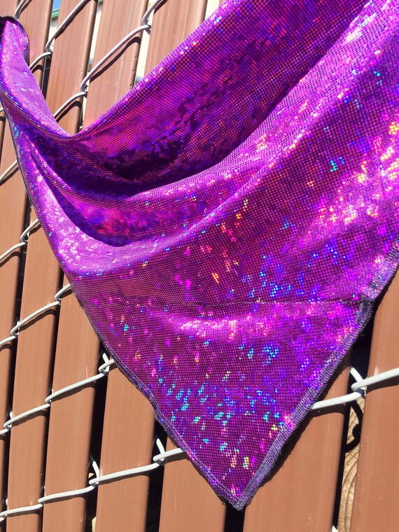 Holographic Purple Spandex Bandana w/ Shattered Glass in Fuschia Rainbow Sheen and Hidden Stash Pocket