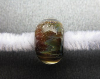 BORO Lampwork Focal Bead, Lampwork Focal Bead, Golden Brown, Deep Blue, Sea Green, Lilac, Yellow, Shimmers, Handmade Lampwork Bead - HGD1575