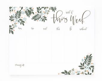 Weekly Planner Notepad | Illustrated Weekly Desk Notepad To Do List with Hand Lettered Calligraphy : Morning Blooms Weekly Planner Pad